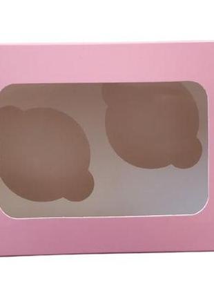 Коробка для 2 капкейків, маффінів, кексів "рожева" з віконцем, 160*110*853 фото