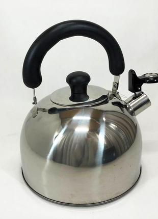 Чайник зі свистком, з нержавіючої сталі для електричних та газових плит rainberg rb-626 3л3 фото