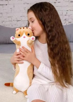 М'яка плюшева іграшка довгий кіт батон котейка-подушка 50 см. колір: коричневий7 фото