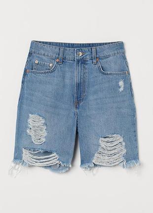 Джинсові шорти мом моми бермуди з потертостями та рваностями від h&m
