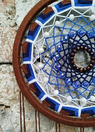 Ловец снов четыре стихии - вода коричневый синий с натуральными перьями