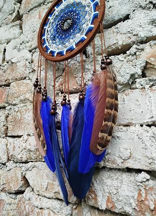 Ловец снов четыре стихии - вода коричневый синий с натуральными перьями