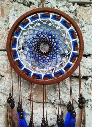 Ловец снов четыре стихии - вода коричневый синий с натуральными перьями