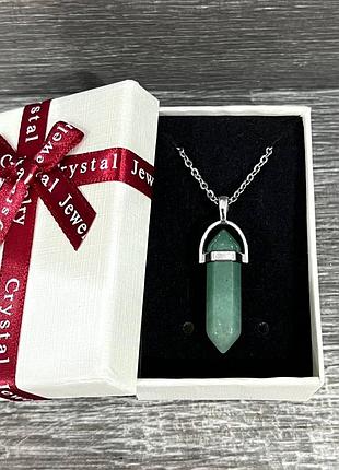 Натуральный камень нефрит - кулон кристалл шестигранник на цепочке - оригинальный...