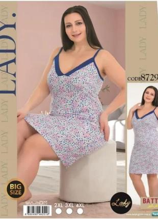 Ночная рубашка батал на бретелях вискоза турция lady lingerie 8729