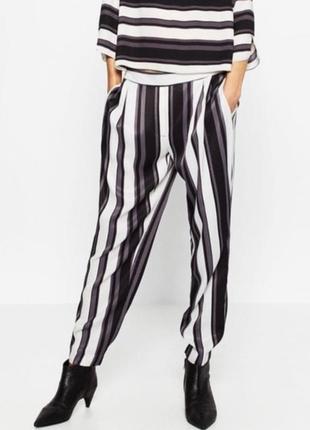 Полосатые зауженные брюки из вискозы zara l-xl/12-14 размер
