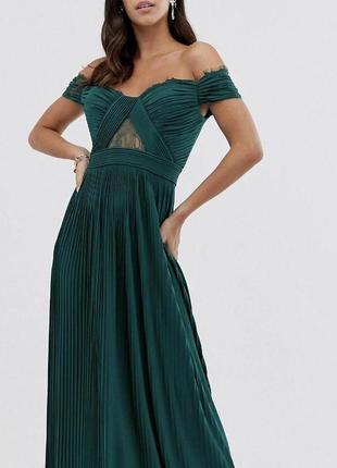 Вечірня смарагдова сукня з мереживом asos/сукня з мереживом довжини міді