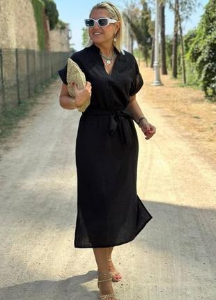 Платье миди чёрное голубое капучино зелёное - яблоко  малина супер батал платье халат с поясом свободное прямое приталенное с коротким рукавом реглан