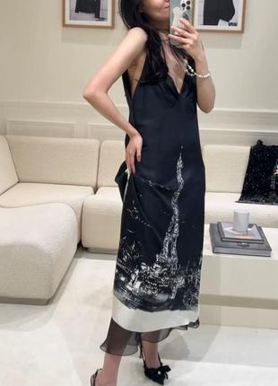 Сатиновое платье dior paris миди s-m