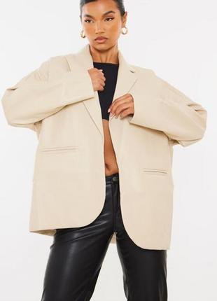 Бежевий піджак овер сайз з льоном без гудзиків піджак кімоно