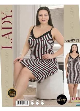 Ночная рубашка батал на бретелях вискоза турция lady lingerie 8717