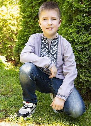 Сорочка вишиванка для хлопчика сірий льон 98 104 110 116 122 128 134 140 146