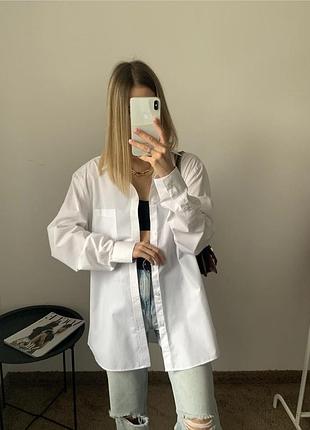 Идеальная белая базовая рубашка хлопок овертайз батал