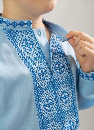 Сорочка вишиванка для хлопчика блакитний льон 104 110 116 122 128 134 140 146 152 158 164