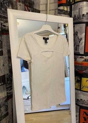 Стильная белая футболка в рубчик с вырезом, new look, xs