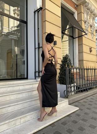 ❤️ шикарна жіноча сукня міді чорна чорний черное женское платье миди на завязках плаття чорне жіноче