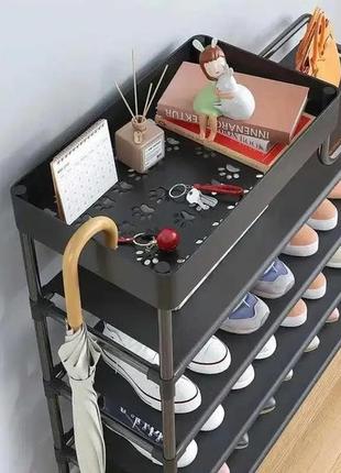 Полка для обуви стеллаж shoe rack 5 ярусов металлическая, органайзер для хранения обуви. цвет: черный