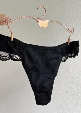 Стринги хлопок женские с кружевными вставками