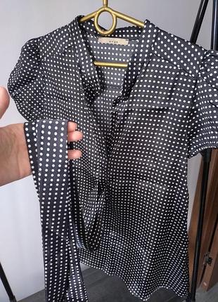 Блуза на завязках в горошек с рукавами фонариками