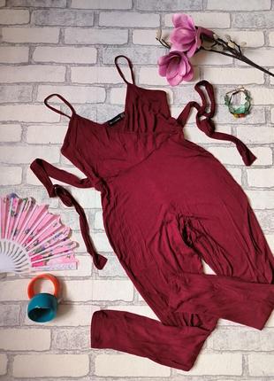 Ромпер комбинезон на бретельках бордовый трикотажный размер m prettylittlething