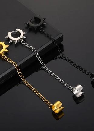 Сережка каффа ланцюжок шипи стиль панк рок хіп хоп гот сережки на ланцюжку3 фото