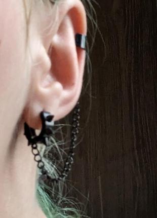 Сережка каффа ланцюжок шипи стиль панк рок хіп хоп гот сережки на ланцюжку4 фото