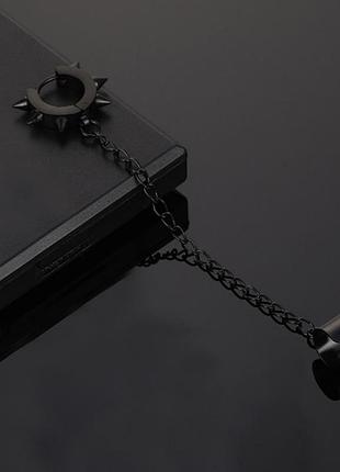 Сережка каффа ланцюжок шипи стиль панк рок хіп хоп гот сережки на ланцюжку7 фото
