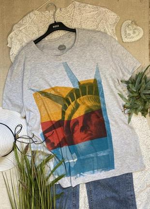 Сіра футболка унісекс next з принтом і написом new york розмір l-xxl