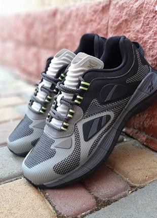 Reebok zig kinetica сірі з чорним кросівки кеди чоловічі рібок кінетіка весняні осінні літні демісезонні низькі текстильні сітка легкі відмінна якість
