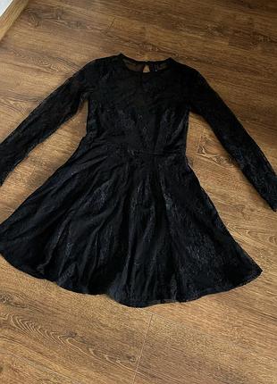 Платье стильное кружевное чёрное на подкладке размер м сарафан