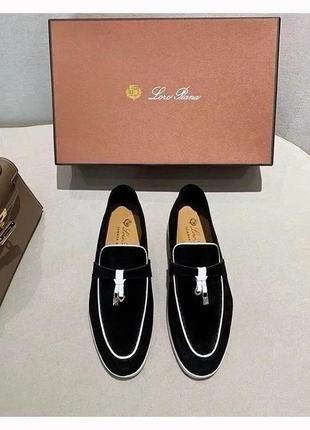 Лоферы женские в стиле loro piana черные / синие