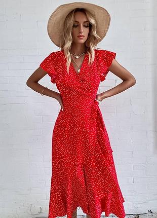 Красива сукня на запах в горошок shein