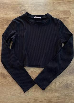 Черный базовый топ с длинными рукавами, водолазка, лонг