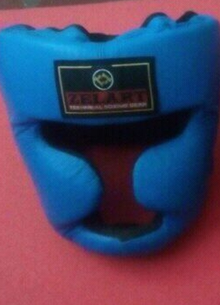 Шлем для единоборств кожа+ткань, m, синий, zelart technical boxing gear