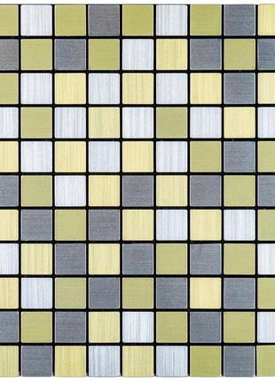 Самоклеющаяся алюминиевая плитка серебряная с золотом шахматы 300х300х3мм sw-00001827 (d)