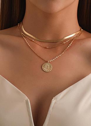 12-149 потрійний ланцюжок з підвіскою кулоном тройная цепочка с подвеской кулоном