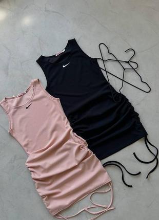 Платье мини nike облегающее на завязках короткое платье майка сарафан стильная базовая найк черная розовая белая