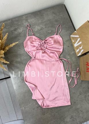 🌷сатиновое платье мини на тонких бретельках с открытой спинкой от shein