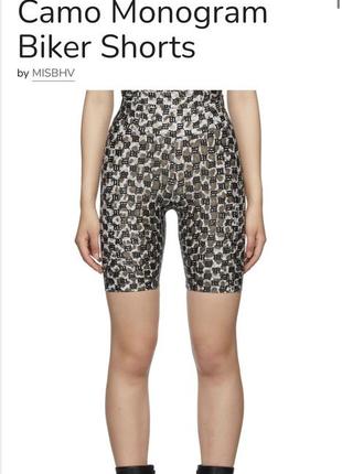 Misbhv green camo monogram biker shorts велосипедки