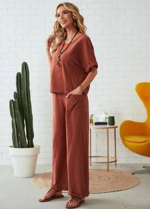 Жіночий лляний костюм двійка брючний льон,женский лляной костюм двойка лён6 фото