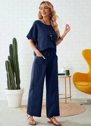 Жіночий лляний костюм двійка брючний льон,женский лляной костюм двойка лён3 фото