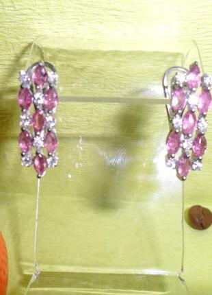 Изящные серебряные серьги с натуральным розовым турмалином рубелитом, серебро 925 пробы, натуральный камень, тайланд3 фото