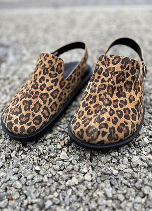 Жіночі шкіряні леопардові клоги преміум якості, босоніжки для жінок