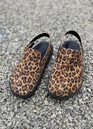 Жіночі шкіряні леопардові клоги преміум якості, босоніжки для жінок