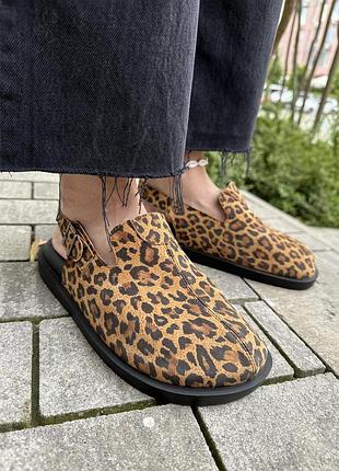 Жіночі шкіряні леопардові клоги преміум якості, босоніжки для жінок