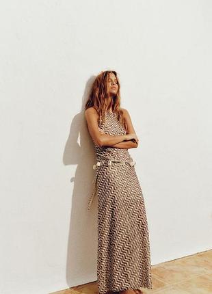 Тюлевой костюм zara топ + спідниця з принтом