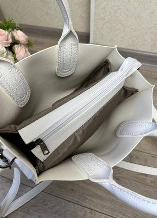 Женская стильная и качественная сумка из эко кожи белая4 фото