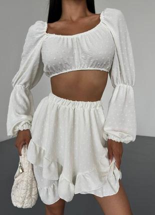 Костюм жіночий (топ+спідниця)42-46 (s-l) молочний, чорний