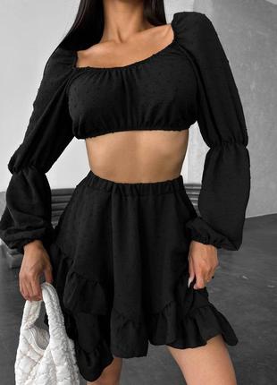 Костюм жіночий (топ+спідниця)42-46 (s-l) молочний, чорний