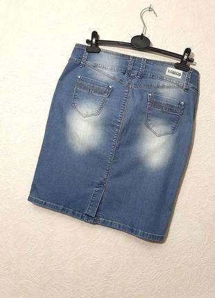 Kaiweishi чудова спідниця джинсова синя міді пряма класика жіноча 48 50 xl l7 фото